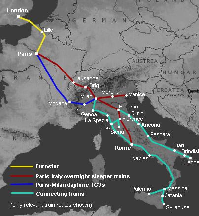 train routes from London to Rome